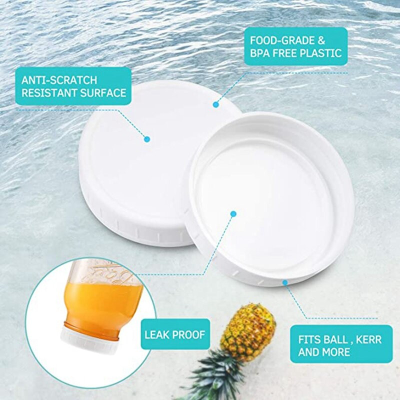 Pachete de 18 capace de borcan Mason cu gură obișnuită din plastic pentru bile, Kerr și altele - capace de depozitare din plastic alb de calitate alimentară