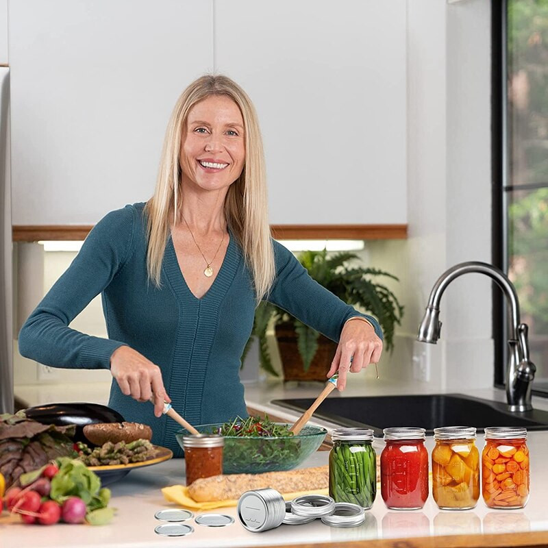 98 skaičiai 70 mm įprasti burnos konservavimo dangteliai, skirti rutuliniams ir kerriniams konservavimo dangteliams – padalinto tipo metaliniai masoninių stiklainių dangteliai konservavimui