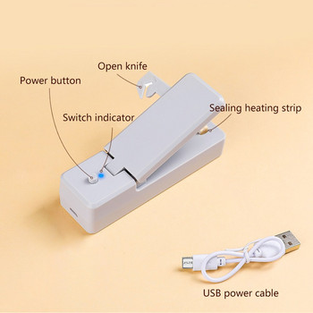 2 ΣΕ 1 USB Φορτιζόμενο Mini Bag Sealer Heat Sealer With Cutter Knife Επαναφορτιζόμενο φορητό σφραγιστικό σνακ για αποθήκευση σνακ τροφίμων