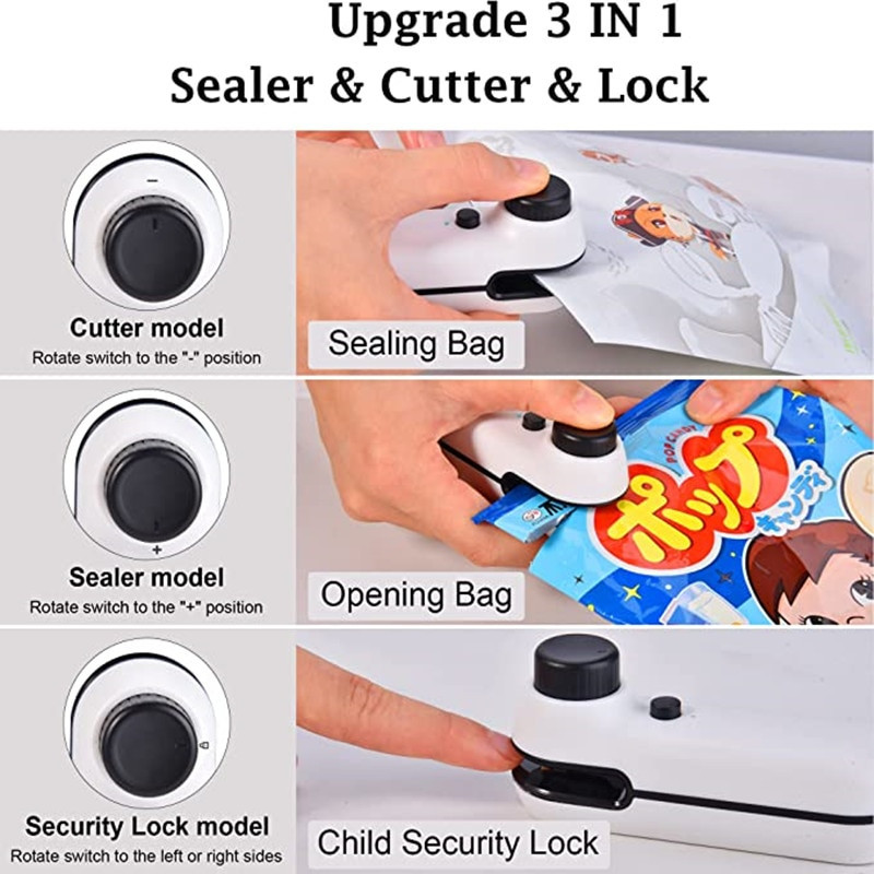 USB Mini Packaging Heat Sealer 2 в 1 Акумулаторна машина за запечатване на торбички за храна с нож Преносим уред за опаковане Кухненски джаджи