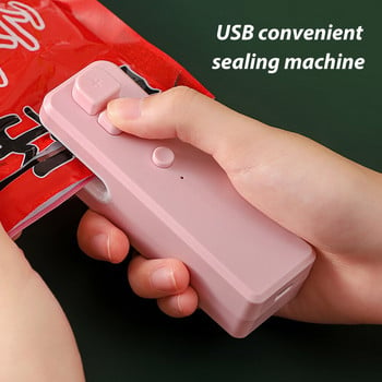 2 σε 1 Mini Vacuum Sealer Handheld USB Rechargeable Portable Food Snack Heat Sealer Cutter Πλαστική συσκευασία Φρέσκια τσάντα