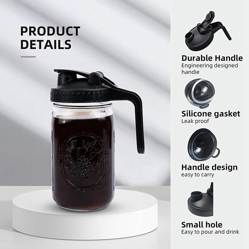 Capace pentru borcane Mason cu gură largă, capac cu capac cu mâner, cu etanșare etanșă și gura de turnare ușoară, capace reutilizabile pentru conserve