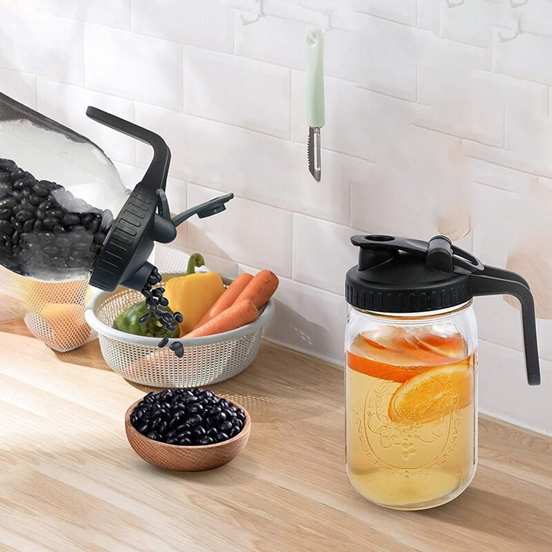 Capace pentru borcane Mason cu gură largă, capac cu capac cu mâner, cu etanșare etanșă și gura de turnare ușoară, capace reutilizabile pentru conserve