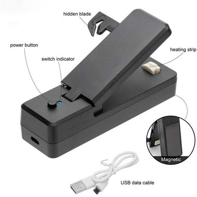 2 v 1 Mini potravinársky tepelný uzáver, ručný uzáver, vákuový stroj s USB nabíjateľnou kapacitou pre plastové úložné vrecká na občerstvenie, baliace diely