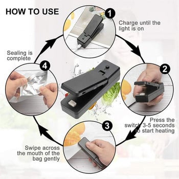 Mini Bag Sealer 2-in-1 Rechargeable Handheld Food Package Πλαστικές σακούλες Αποθήκευση Φορητές Heat Sealers Vacuum Heat Sealers Cutter