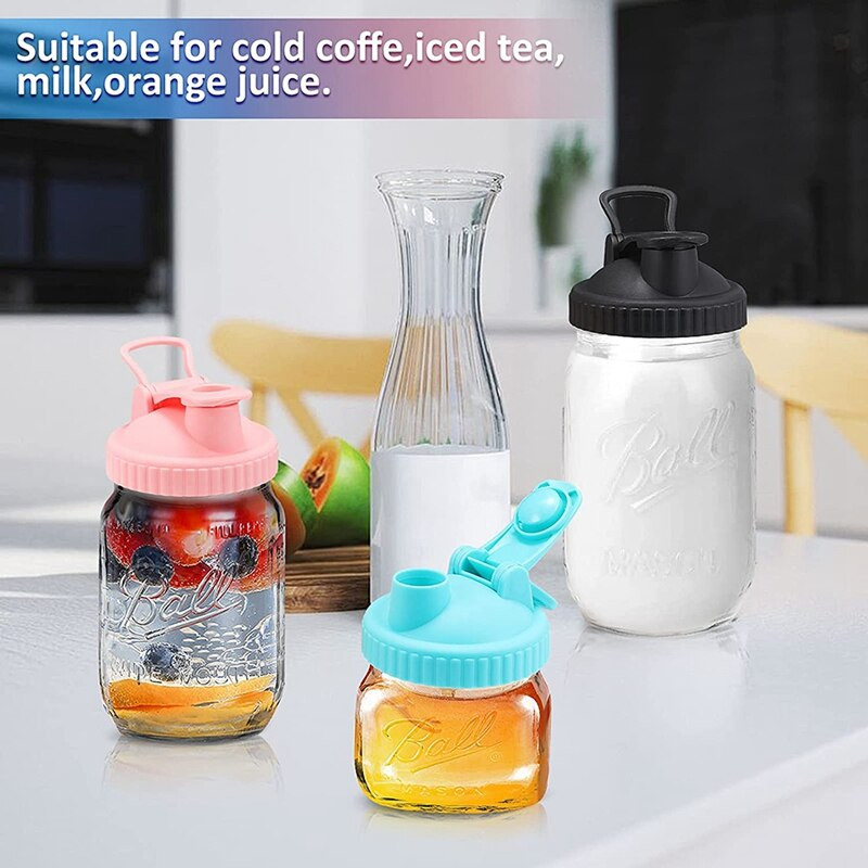 4 vnt Mason Jar dangtelis, daugkartinio naudojimo atverčiamas stiklainio užsukamas dangtelis, nepralaidus sandariklis, įprastam burnos stiklainiui, uogienės kavos limonadui pilti