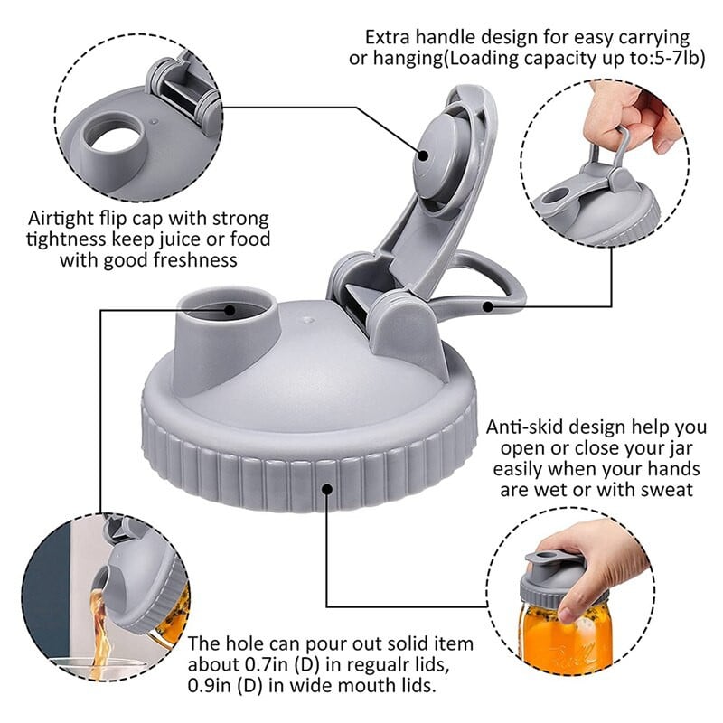 4 vnt Mason Jar dangtelis, daugkartinio naudojimo atverčiamas stiklainio užsukamas dangtelis, nepralaidus sandariklis, įprastam burnos stiklainiui, uogienės kavos limonadui pilti