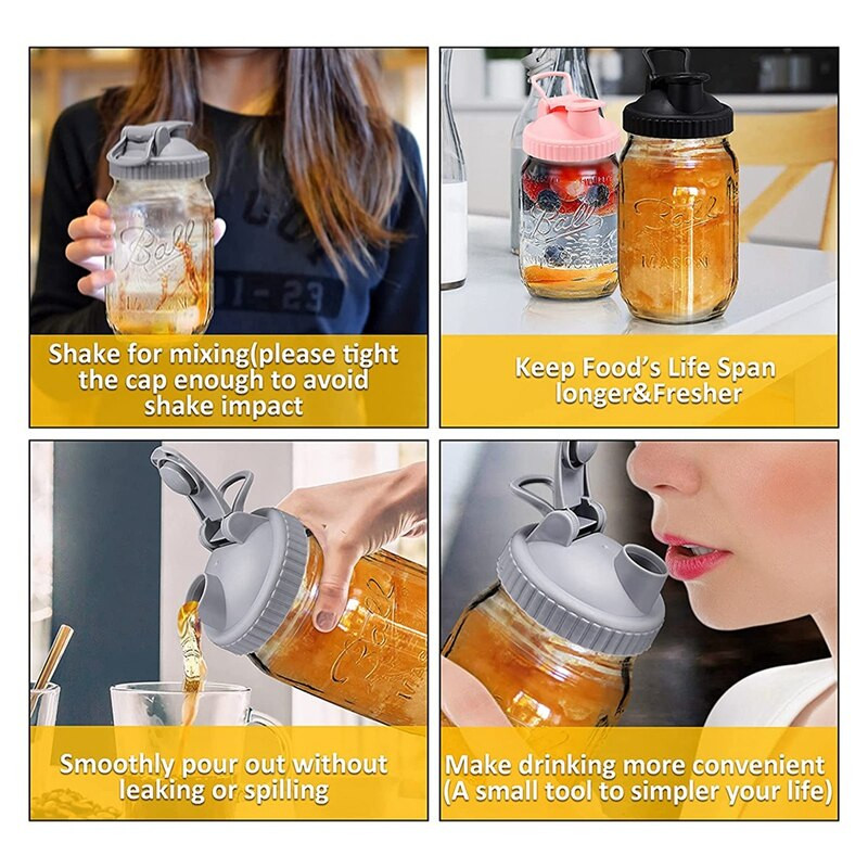 4 vnt Mason Jar dangtelis, daugkartinio naudojimo atverčiamas stiklainio užsukamas dangtelis, nepralaidus sandariklis, įprastam burnos stiklainiui, uogienės kavos limonadui pilti