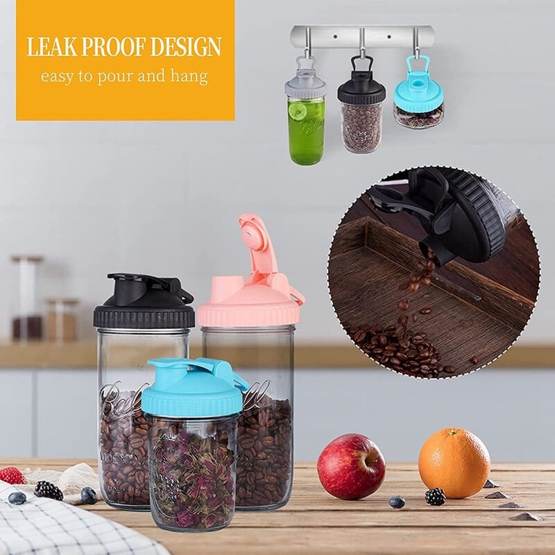 4 vnt Mason Jar dangtelis, daugkartinio naudojimo atverčiamas stiklainio užsukamas dangtelis, nepralaidus sandariklis, įprastam burnos stiklainiui, uogienės kavos limonadui pilti