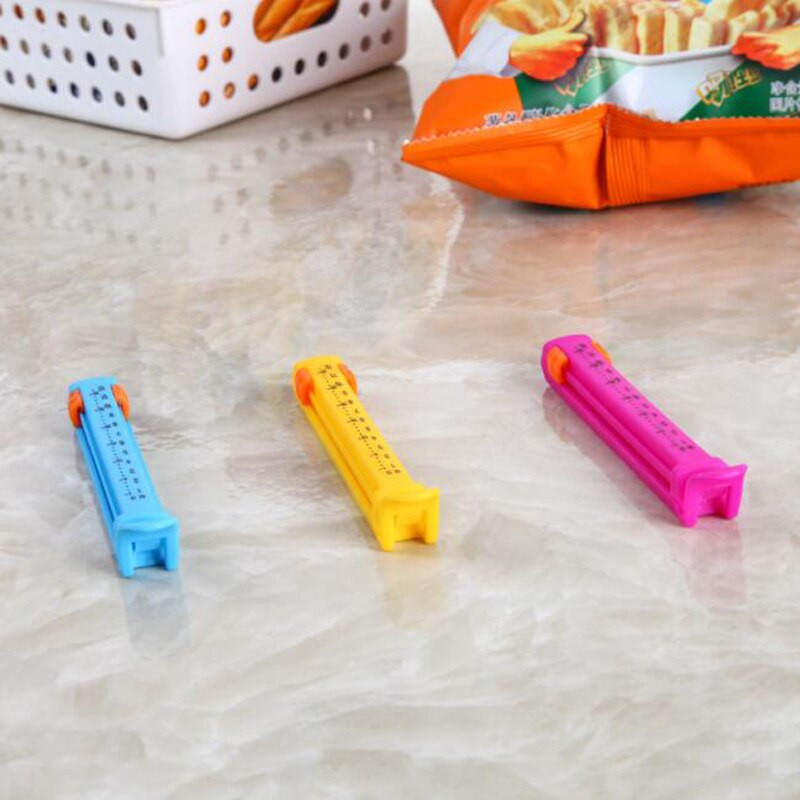 Laiko skalės dizainas Fresh Food Seal Stick Sandėliavimas Spalvotas plastikinių maišelių sandariklis, skirtas maistui pagardinti šiukšlių pakuotės maišelių spaustukais
