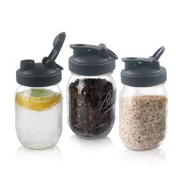 Καπάκι 3 Pack Mason Jar Flip Cap, Ανθεκτικό, Αεροστεγές, Αδιάβροχο Σφράγισμα, Εύκολο στόμιο χυσίματος - Φαρδύ στόμα, Μαύρο