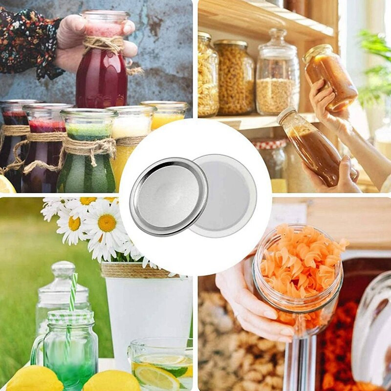 56 kusov bežných viečok na poháre s deleným uzáverom, viečka na konzervovacie poháre kompatibilné s Mason Jar, 70 mm (strieborné)
