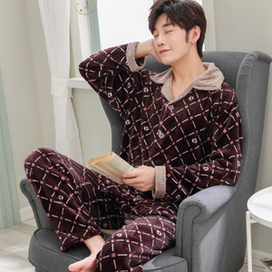 Pijamale de pluș pentru bărbați cu mânecă lungă