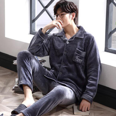 Pijamale de pluș pentru bărbați cu mânecă lungă