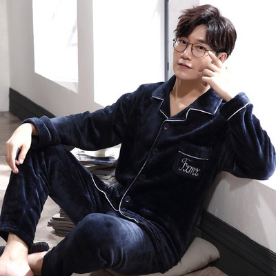 Pijamale de pluș pentru bărbați cu mânecă lungă