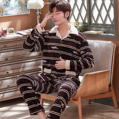 Pijamale de pluș pentru bărbați cu mânecă lungă