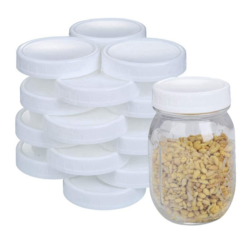 20 ks plastových úložných uzáverov s rebrovanými viečkami pre štandardnú fľašu Mason Jar s priemerom 86 mm