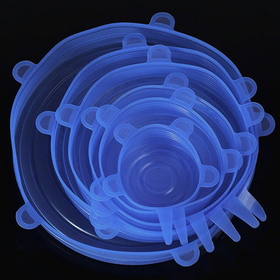 6PCS Silikonski poklopci Prilagodljivi silikonski poklopci Silikonski poklopci za hranu Univerzalni rastezljivi poklopci za posuđe za limenke Kuhinjski pribor