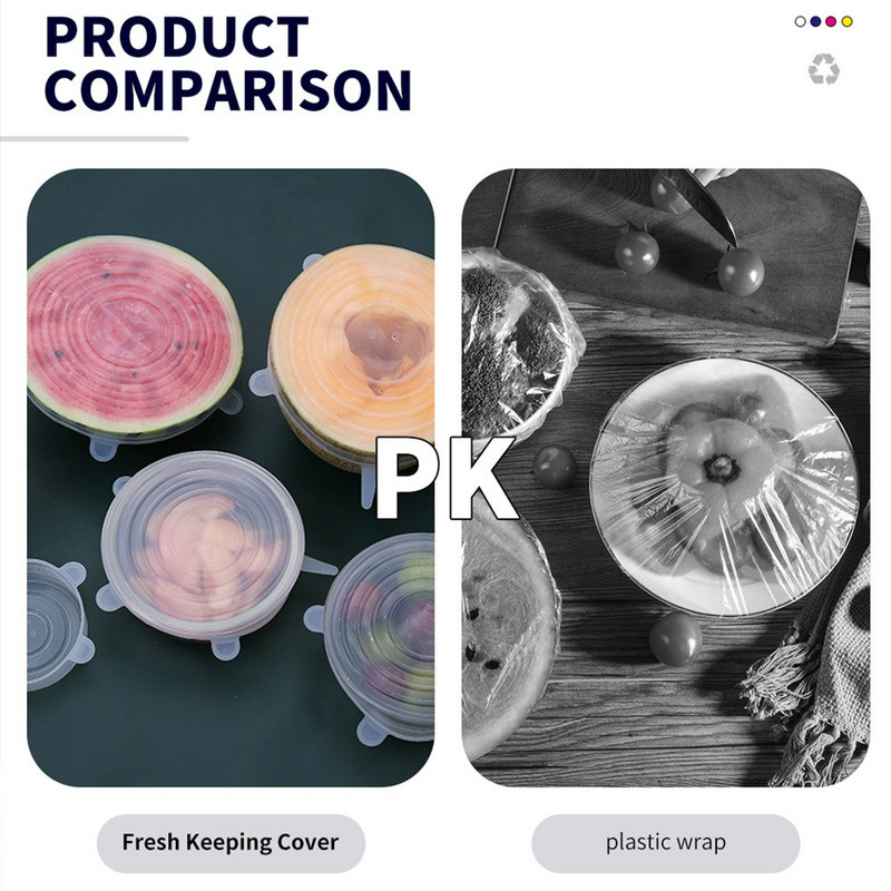 6PCS Silikonski poklopci Prilagodljivi silikonski poklopci Silikonski poklopci za hranu Univerzalni rastezljivi poklopci za posuđe za limenke Kuhinjski pribor