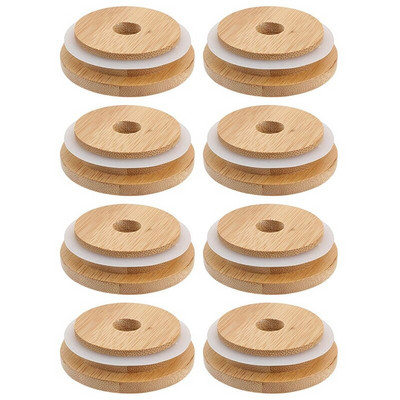 Daugkartiniai bambuko indelių dangteliai 70 mm bambuko indelių dangteliai su šiaudų anga plačios burnos masoniniam stiklainiui