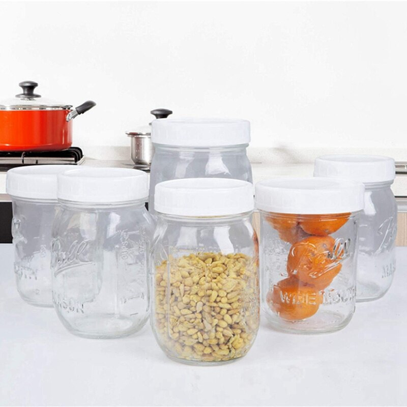 20 ks plastových úložných uzáverov s rebrovanými viečkami pre štandardnú fľašu Mason Jar s priemerom 86 mm
