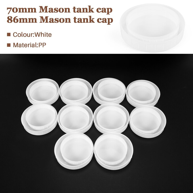 20 ks plastových úložných uzáverov s rebrovanými viečkami pre štandardnú fľašu Mason Jar s priemerom 70 mm/86 mm