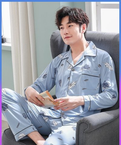 Pijamale de barbati model nou cu maneci lungi si nasturi