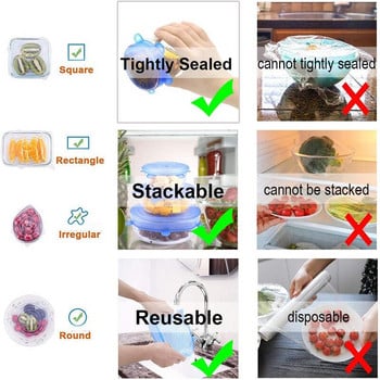 6бр. Капак за прясна храна Универсален капак за тенджера Силиконово уплътнение за купа Микровълнова термопакет Прозрачен силиконов здрав еластичен