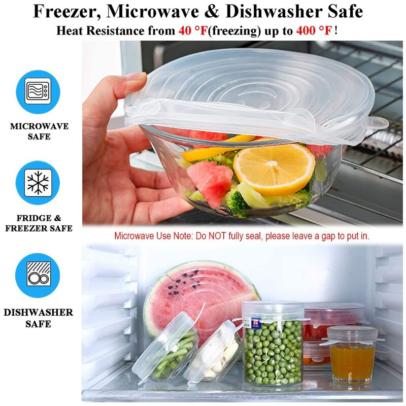 Poklopac za svježu hranu od 6 komada Univerzalni poklopac za lonac Silikonska brtva za zdjelu Topli paket za mikrovalnu pećnicu Prozirni silikon, jaki elastični