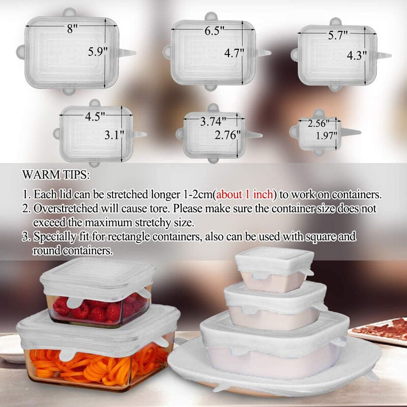 Poklopac za svježu hranu od 6 komada Univerzalni poklopac za lonac Silikonska brtva za zdjelu Topli paket za mikrovalnu pećnicu Prozirni silikon, jaki elastični