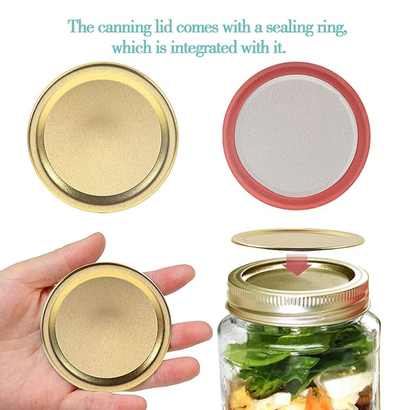 150 komada običnih poklopaca za konzerviranje ustima za kuglice, Kerr staklenke, podijeljeni metalni poklopci za staklenke za konzerviranje (70 mm, zlatni)