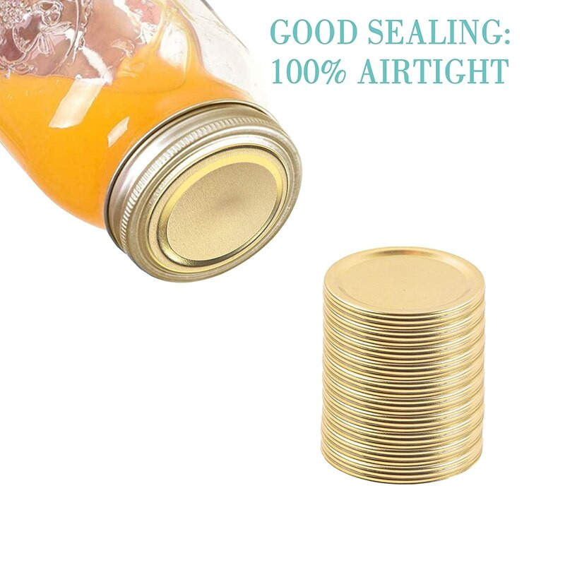150 komada običnih poklopaca za konzerviranje ustima za kuglice, Kerr staklenke, podijeljeni metalni poklopci za staklenke za konzerviranje (70 mm, zlatni)