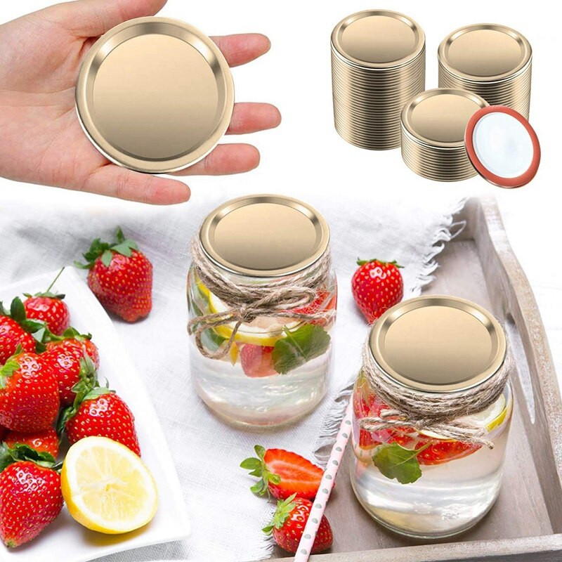 150 komada običnih poklopaca za konzerviranje ustima za kuglice, Kerr staklenke, podijeljeni metalni poklopci za staklenke za konzerviranje (70 mm, zlatni)