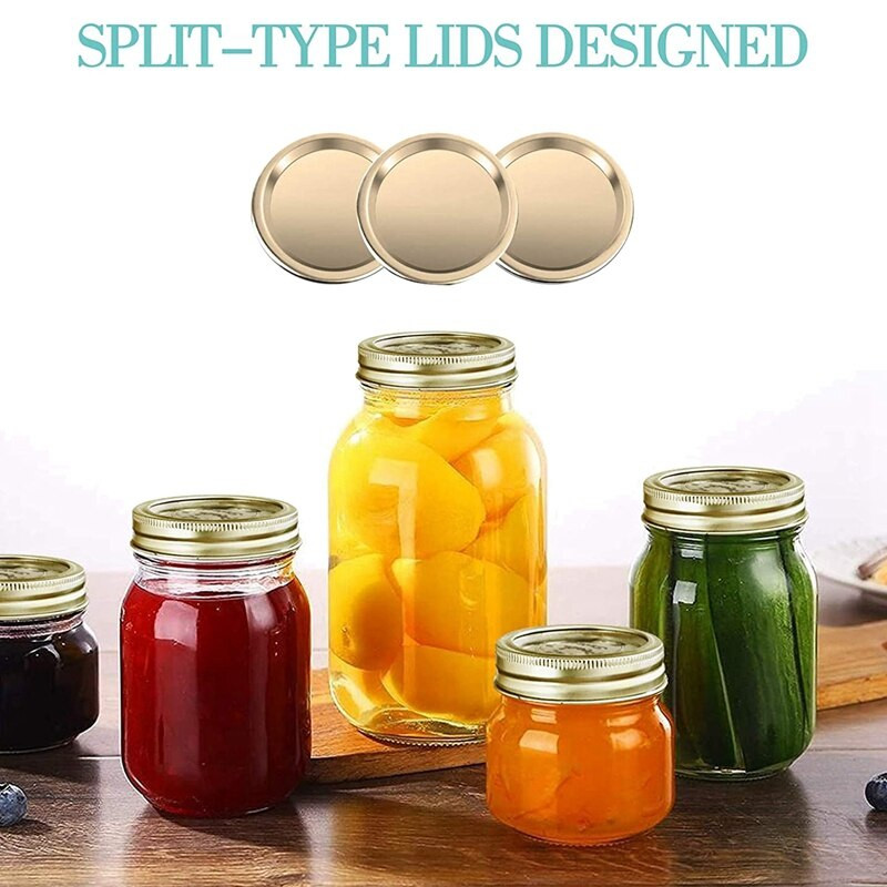 150 komada običnih poklopaca za konzerviranje ustima za kuglice, Kerr staklenke, podijeljeni metalni poklopci za staklenke za konzerviranje (70 mm, zlatni)