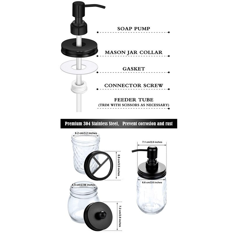 Set poklopaca za kupaonski pribor Mason Jar (4kom), držač četkice za zube, poklopci za apotekarske staklenke za pohranu za Regular Mouth Mason