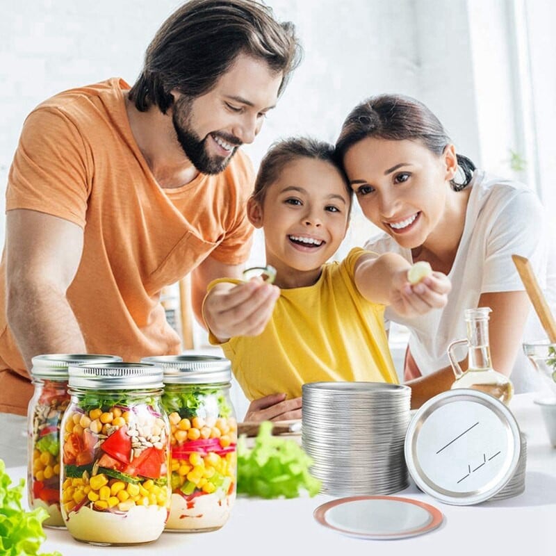 Капаци за консервиране с широко гърло за буркани Ball/Kerr, разделени метални капаци за буркани Mason със силиконови уплътнения, сребърни, 120 броя