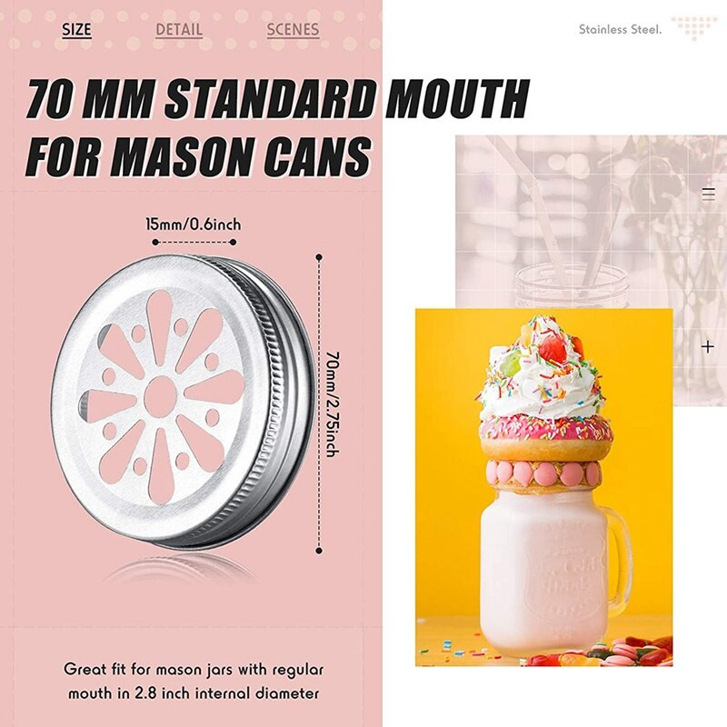 16 ks bežných úst Mason Can Jar Veko hrdze odolné proti hrdzi Daisy Cut s otvorom na slamu dutý kvetinový kryt na gule, zaváracie poháre atď.