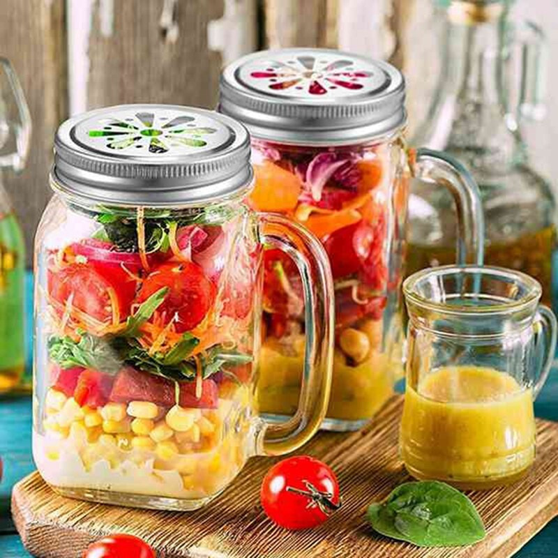 16 ks bežných úst Mason Can Jar Veko hrdze odolné proti hrdzi Daisy Cut s otvorom na slamu dutý kvetinový kryt na gule, zaváracie poháre atď.