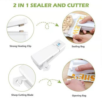 USB Mini Bag Heat Sealer Επαναφορτιζόμενη 2In1 Φορητή μηχανή σφράγισης Χειρός Κόφτης θερμότητας κενού για αποθήκευση πλαστικής σακούλας