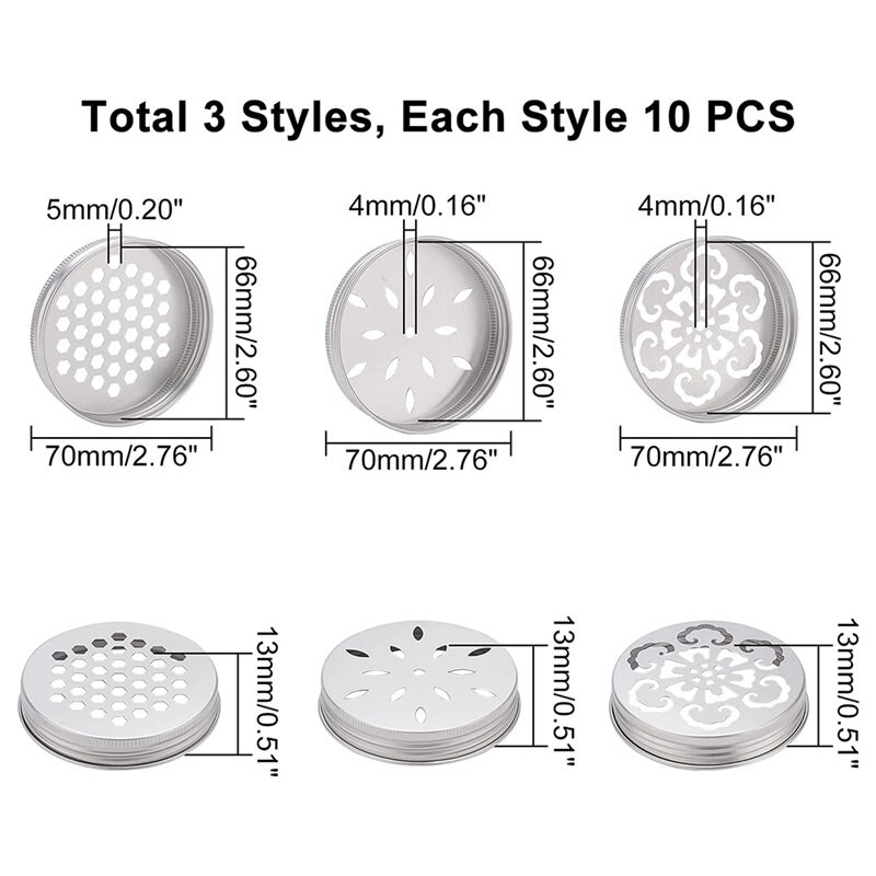 30 ks viečok na zaváracie poháre Mason, 3 štýly, duté vrchnáky na sviečky Mason, tienené viečko na zaváracie poháre Mason, sviečky, gule, bežné zaváracie poháre atď.