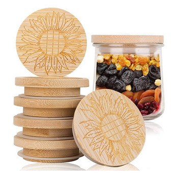 New-Yogurt Jar Lids, Yogurt Bamboo Jar Lids Set, Bamboo Lids For Bojars, Γιαούρτι Καπάκια Βάζων με Στεγανωτικά δαχτυλίδια σιλικόνης