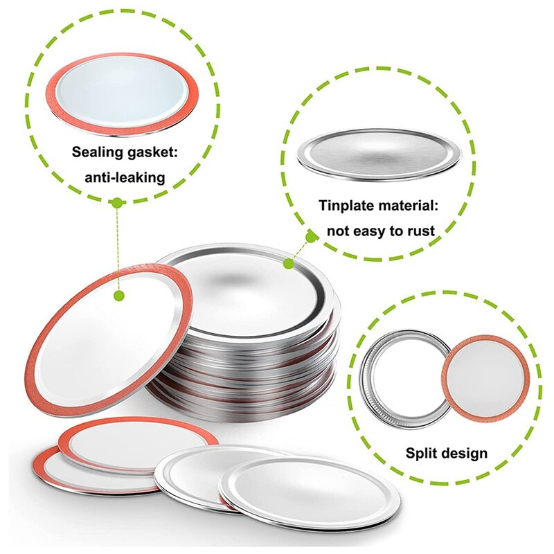 Capace pentru borcane pentru conserve cu gură largă pentru bile, borcane Kerr - tip split cu caracteristici rezistente la scurgeri și etanșare, capace pentru borcan Mason