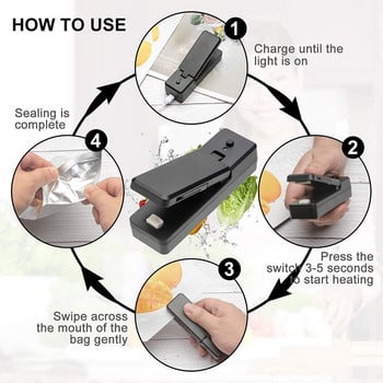 Mini Bag Sealer 2-in-1 Portable Heat Sealers USB Επαναφορτιζόμενες φορητές θερμικές σφραγίδες κενού για πλαστική σακούλα αποθήκευση τροφίμων