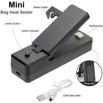 Mini Bag Sealer 2-in-1 Portable Heat Sealers USB Επαναφορτιζόμενες φορητές θερμικές σφραγίδες κενού για πλαστική σακούλα αποθήκευση τροφίμων