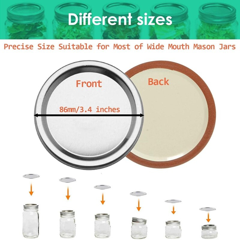 70 de bucăți capace de borcane cu gură largă, potrivite pentru capace despicate pentru borcane Mason, etanșe, capace de siguranță, cu sigiliu din silicon