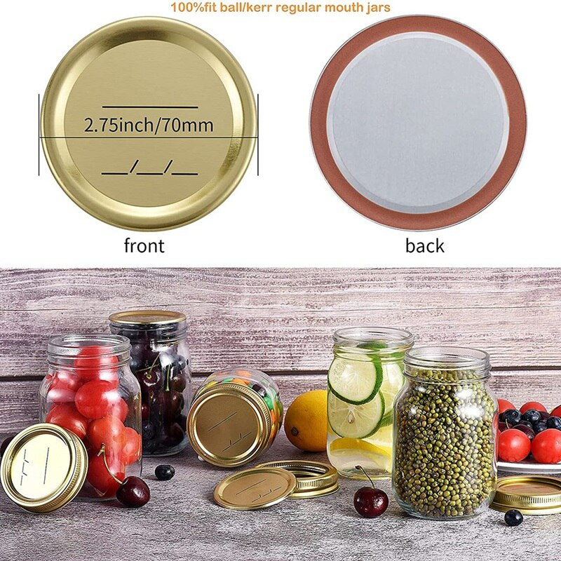 100 bucăți capace de conserve cu gură obișnuită de 70 mm pentru minge, borcane Kerr, capace pentru borcane Mason, capace pentru borcane de conserve de tip split, pentru conserve Mason