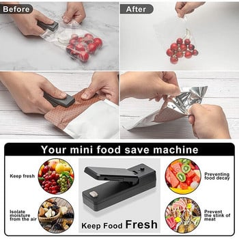 Mini Bag Sealer USB Επαναφορτιζόμενες φορητές θερμοκολλήσεις & Cutter 2 σε 1 Φορητό κενό θερμικό σφραγιστικό τροφίμων για πλαστικές σακούλες