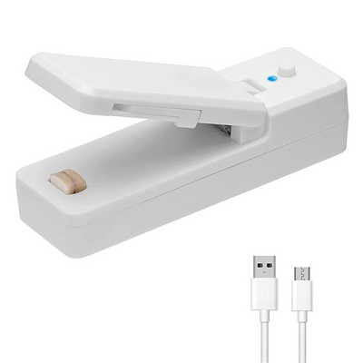 Mini uzatvárateľ tašiek, nabíjateľná ručná uzatvárateľka tepla s USB a rezačka, prenosná vákuová uzatvárateľka potravín na plastové vrecká 2 v 1