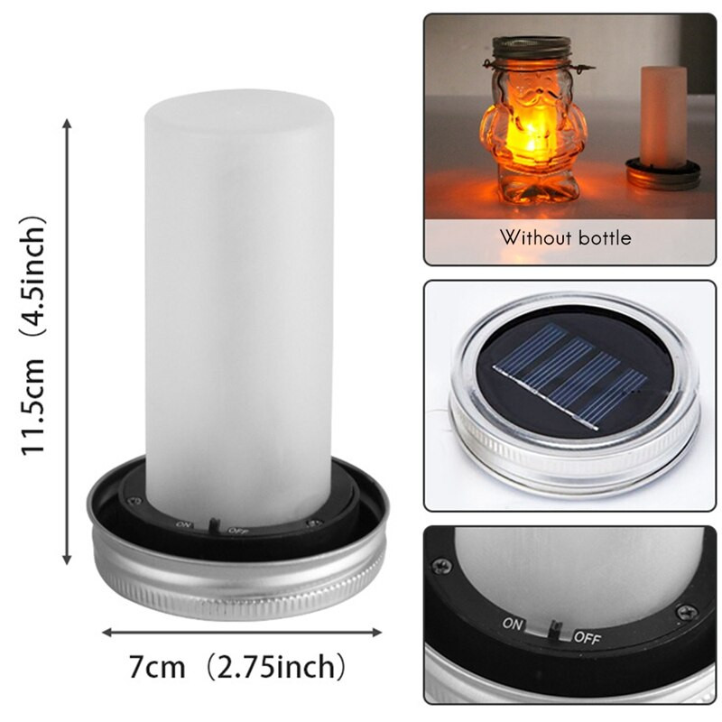 4vnt saulės šviesos diodų masoninis stiklainis apšviestas žibintuvėlis liepsna šiltas LED sodas lauko saulės buteliuko lempos žvakių žibinto dekoras