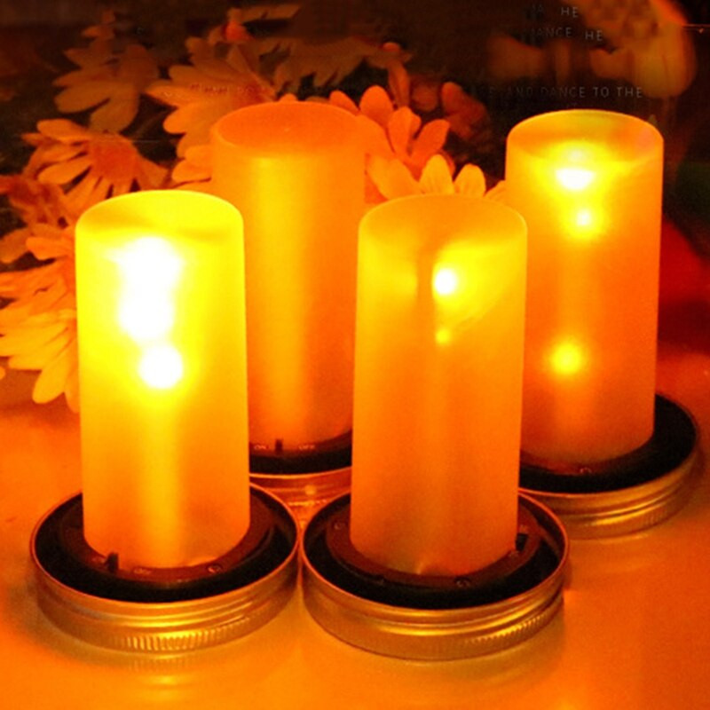 4vnt saulės šviesos diodų masoninis stiklainis apšviestas žibintuvėlis liepsna šiltas LED sodas lauko saulės buteliuko lempos žvakių žibinto dekoras